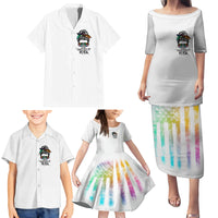Fresh Out Of Fcks Messy Bun Tie Dye Family Matching Puletasi Dress and Hawaiian Shirt - Wonder Print Shop