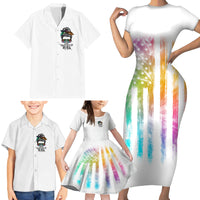 Fresh Out Of Fcks Messy Bun Tie Dye Family Matching Short Sleeve Bodycon Dress and Hawaiian Shirt - Wonder Print Shop