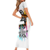 Fresh Out Of Fcks Messy Bun Tie Dye Family Matching Short Sleeve Bodycon Dress and Hawaiian Shirt - Wonder Print Shop