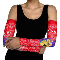 Tunisia Christmas Arm Sleeves with Desert Camel Crescent Snowflake Pattern and National Emblem - Wonder Print Shop