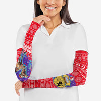 Tunisia Christmas Arm Sleeves with Desert Camel Crescent Snowflake Pattern and National Emblem - Wonder Print Shop
