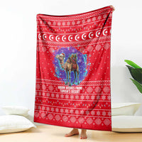 Tunisia Christmas Blanket with Desert Camel Crescent Snowflake Pattern and National Emblem - Wonder Print Shop