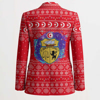 Tunisia Christmas Blazer with Desert Camel Crescent Snowflake Pattern and National Emblem - Wonder Print Shop