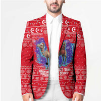 Tunisia Christmas Blazer with Desert Camel Crescent Snowflake Pattern and National Emblem - Wonder Print Shop
