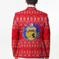 Tunisia Christmas Blazer with Desert Camel Crescent Snowflake Pattern and National Emblem - Wonder Print Shop