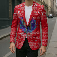 Tunisia Christmas Blazer with Desert Camel Crescent Snowflake Pattern and National Emblem - Wonder Print Shop