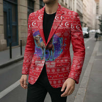Tunisia Christmas Blazer with Desert Camel Crescent Snowflake Pattern and National Emblem - Wonder Print Shop