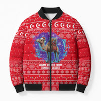 Tunisia Christmas Bomber Puffer Jacket with Desert Camel Crescent Snowflake Pattern and National Emblem - Wonder Print Shop