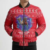 Tunisia Christmas Bomber Puffer Jacket with Desert Camel Crescent Snowflake Pattern and National Emblem - Wonder Print Shop