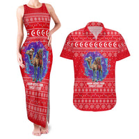 Tunisia Christmas Couples Matching Tank Maxi Dress and Hawaiian Shirt with Desert Camel Crescent Snowflake Pattern and National Emblem - Wonder Print Shop