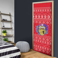 Tunisia Christmas Door Cover with Desert Camel Crescent Snowflake Pattern and National Emblem - Wonder Print Shop