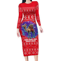 Tunisia Christmas Family Matching Long Sleeve Bodycon Dress and Hawaiian Shirt with Desert Camel Crescent Snowflake Pattern and National Emblem - Wonder Print Shop
