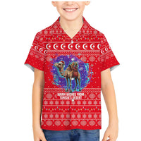 Tunisia Christmas Family Matching Mermaid Dress and Hawaiian Shirt with Desert Camel Crescent Snowflake Pattern and National Emblem - Wonder Print Shop