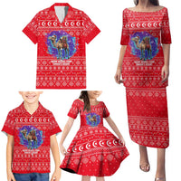Tunisia Christmas Family Matching Puletasi and Hawaiian Shirt with Desert Camel Crescent Snowflake Pattern and National Emblem - Wonder Print Shop