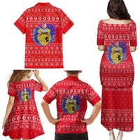 Tunisia Christmas Family Matching Puletasi and Hawaiian Shirt with Desert Camel Crescent Snowflake Pattern and National Emblem - Wonder Print Shop