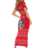 Tunisia Christmas Family Matching Short Sleeve Bodycon Dress and Hawaiian Shirt with Desert Camel Crescent Snowflake Pattern and National Emblem - Wonder Print Shop