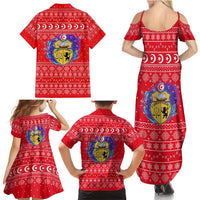 Tunisia Christmas Family Matching Summer Maxi Dress and Hawaiian Shirt with Desert Camel Crescent Snowflake Pattern and National Emblem - Wonder Print Shop