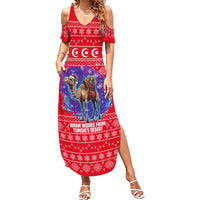 Tunisia Christmas Family Matching Summer Maxi Dress and Hawaiian Shirt with Desert Camel Crescent Snowflake Pattern and National Emblem - Wonder Print Shop
