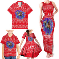 Tunisia Christmas Family Matching Tank Maxi Dress and Hawaiian Shirt with Desert Camel Crescent Snowflake Pattern and National Emblem - Wonder Print Shop