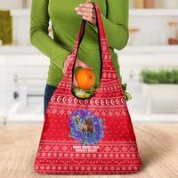 Tunisia Christmas Grocery Bag with Desert Camel Crescent Snowflake Pattern and National Emblem - Wonder Print Shop