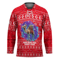 Tunisia Christmas Hockey Jersey with Desert Camel Crescent Snowflake Pattern and National Emblem - Wonder Print Shop