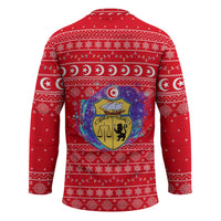 Tunisia Christmas Hockey Jersey with Desert Camel Crescent Snowflake Pattern and National Emblem - Wonder Print Shop