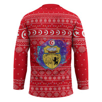 Tunisia Christmas Hockey Jersey with Desert Camel Crescent Snowflake Pattern and National Emblem - Wonder Print Shop