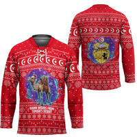 Tunisia Christmas Hockey Jersey with Desert Camel Crescent Snowflake Pattern and National Emblem - Wonder Print Shop