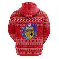 Tunisia Christmas Hoodie with Desert Camel Crescent Snowflake Pattern and National Emblem - Wonder Print Shop