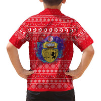 Tunisia Christmas Kid Hawaiian Shirt with Desert Camel Crescent Snowflake Pattern and National Emblem - Wonder Print Shop