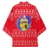Tunisia Christmas Kimono with Desert Camel Crescent Snowflake Pattern and National Emblem - Wonder Print Shop