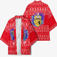 Tunisia Christmas Kimono with Desert Camel Crescent Snowflake Pattern and National Emblem - Wonder Print Shop