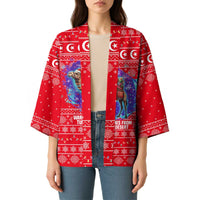 Tunisia Christmas Kimono with Desert Camel Crescent Snowflake Pattern and National Emblem - Wonder Print Shop