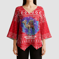 Tunisia Christmas Kimono Sleeve Blouse with Desert Camel Crescent Snowflake Pattern and National Emblem - Wonder Print Shop