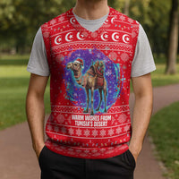 Tunisia Christmas Knitted V-Neck Vest with Desert Camel Crescent Snowflake Pattern and National Emblem - Wonder Print Shop