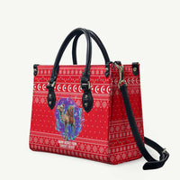 Tunisia Christmas Leather Bag with Desert Camel Crescent Snowflake Pattern and National Emblem - Wonder Print Shop