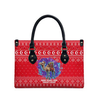 Tunisia Christmas Leather Bag with Desert Camel Crescent Snowflake Pattern and National Emblem - Wonder Print Shop
