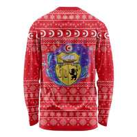 Tunisia Christmas Long Sleeve Shirt with Desert Camel Crescent Snowflake Pattern and National Emblem - Wonder Print Shop