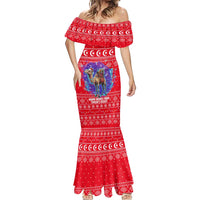Tunisia Christmas Mermaid Dress with Desert Camel Crescent Snowflake Pattern and National Emblem - Wonder Print Shop