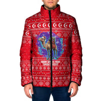 Tunisia Christmas Padded Jacket with Desert Camel Crescent Snowflake Pattern and National Emblem - Wonder Print Shop