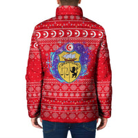 Tunisia Christmas Padded Jacket with Desert Camel Crescent Snowflake Pattern and National Emblem - Wonder Print Shop