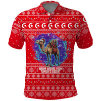 Tunisia Christmas Polo Shirt with Desert Camel Crescent Snowflake Pattern and National Emblem - Wonder Print Shop