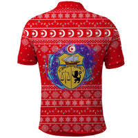 Tunisia Christmas Polo Shirt with Desert Camel Crescent Snowflake Pattern and National Emblem - Wonder Print Shop