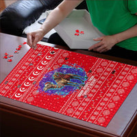 Tunisia Christmas Puzzle with Desert Camel Crescent Snowflake Pattern and National Emblem - Wonder Print Shop