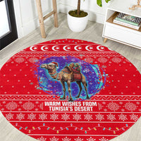 Tunisia Christmas Round Carpet with Desert Camel Crescent Snowflake Pattern and National Emblem - Wonder Print Shop