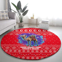 Tunisia Christmas Round Carpet with Desert Camel Crescent Snowflake Pattern and National Emblem - Wonder Print Shop
