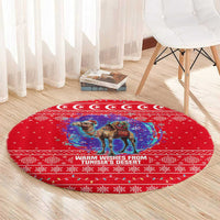 Tunisia Christmas Round Carpet with Desert Camel Crescent Snowflake Pattern and National Emblem - Wonder Print Shop