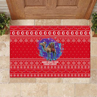 Tunisia Christmas Rubber Doormat with Desert Camel Crescent Snowflake Pattern and National Emblem - Wonder Print Shop