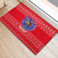 Tunisia Christmas Rubber Doormat with Desert Camel Crescent Snowflake Pattern and National Emblem - Wonder Print Shop
