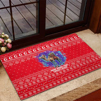 Tunisia Christmas Rubber Doormat with Desert Camel Crescent Snowflake Pattern and National Emblem - Wonder Print Shop